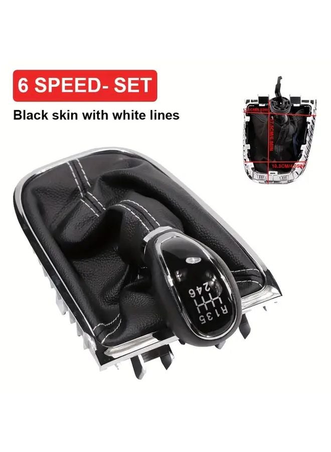 Audi A3 8L 1996 2003 Manual Gear Shift Knob 5 Speed Black Leather White Stitching - Image 4